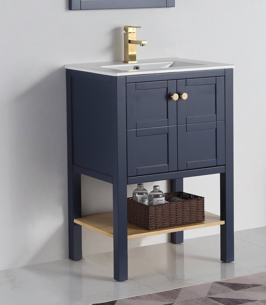 24" Tennant Brand Arola Small Slim Narrow Navy Blue Bathroom Vanity - CL-208NB-24 - Bentoncollections