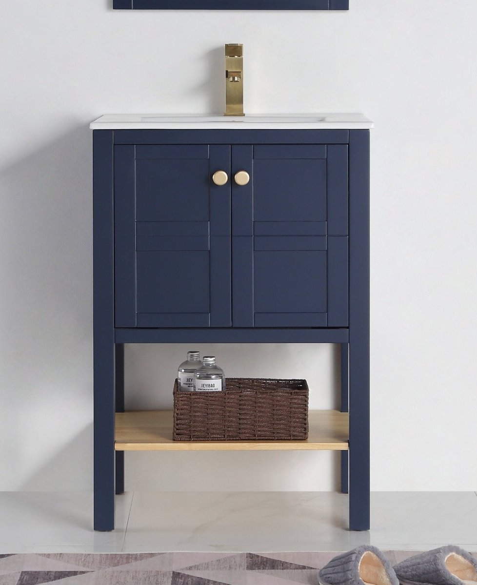 24" Tennant Brand Arola Small Slim Narrow Navy Blue Bathroom Vanity - CL-208NB-24 - Bentoncollections