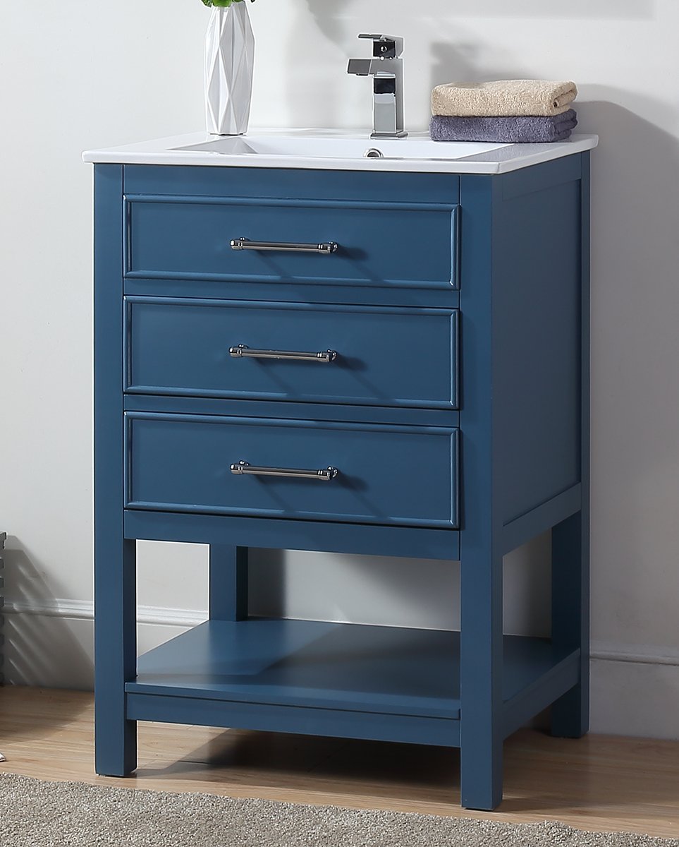 24" Tennant Brand Aruzza Small Slim Narrow Teal Blue Bathroom Vanity 2822-V24TB - Bentoncollections