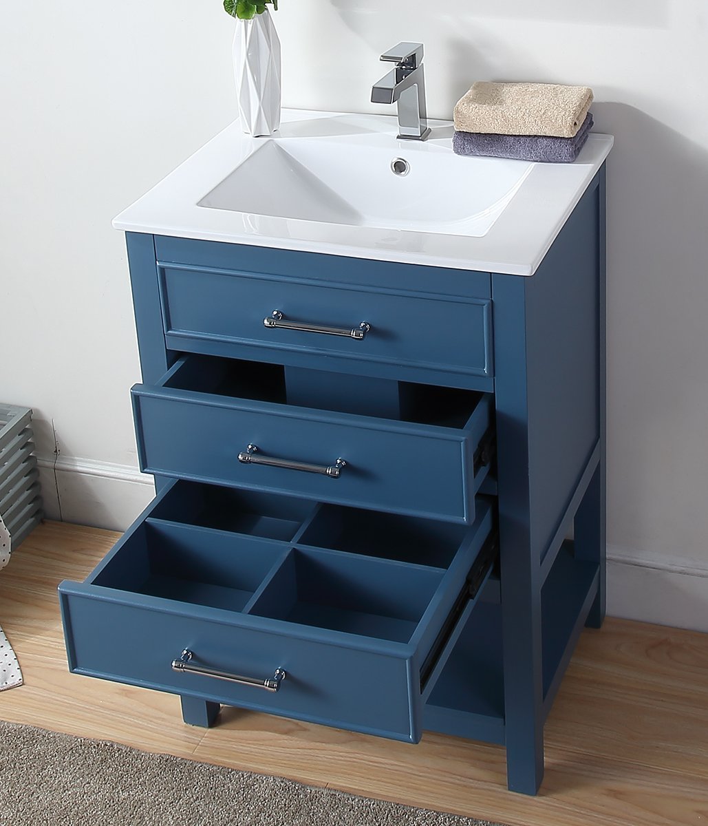 24" Tennant Brand Aruzza Small Slim Narrow Teal Blue Bathroom Vanity 2822-V24TB - Bentoncollections