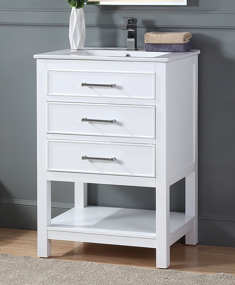 24" Tennant Brand Aruzza Small Slim Narrow White Bathroom Vanity 2822-V24W - Bentoncollections