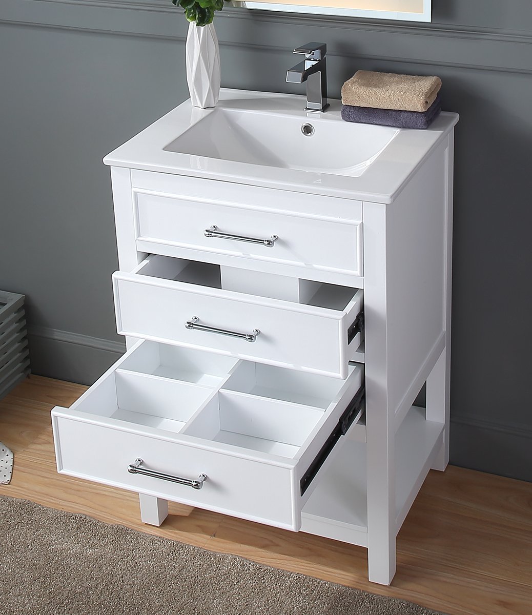 24" Tennant Brand Aruzza Small Slim Narrow White Bathroom Vanity 2822-V24W - Bentoncollections