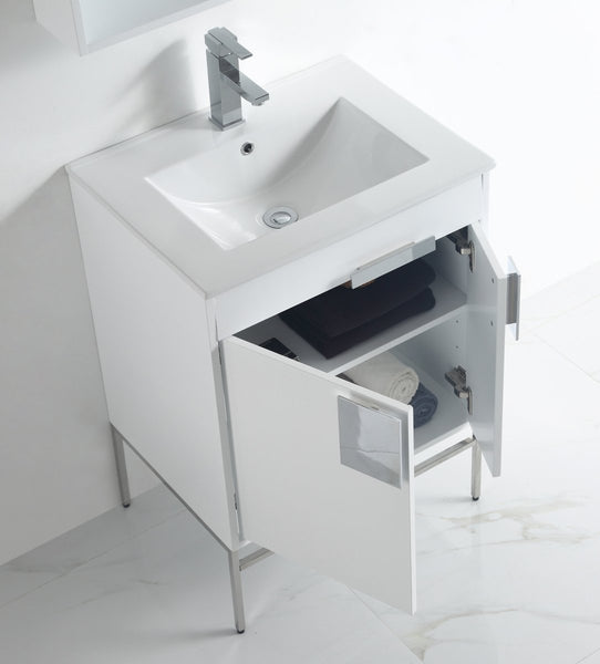 24" Tennant Brand Kuro Minimalistic White Bathroom Vanity - CL-101WH-24ZI - Bentoncollections