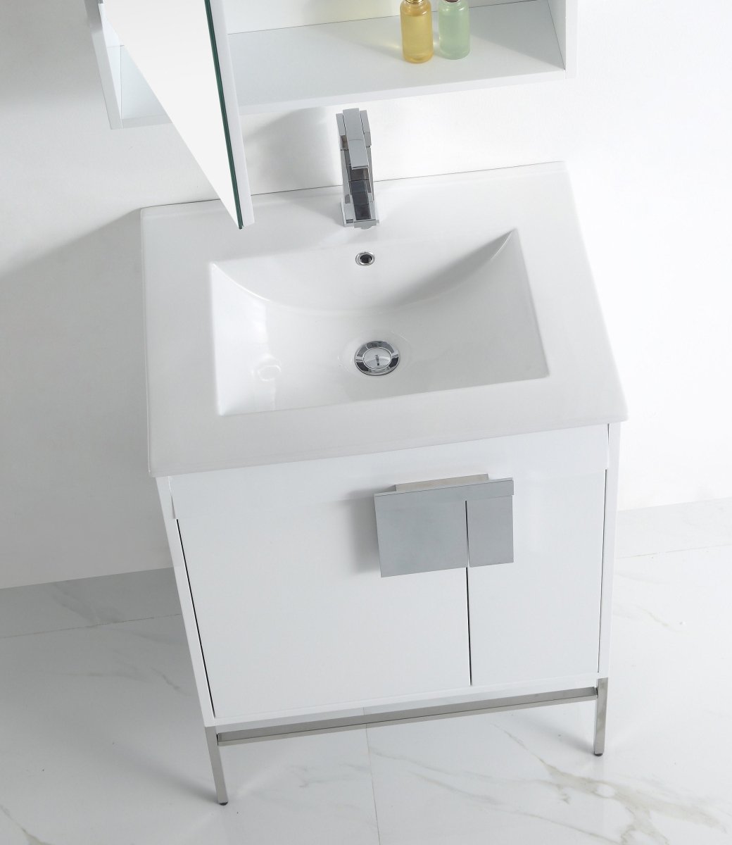 24" Tennant Brand Kuro Minimalistic White Bathroom Vanity - CL-101WH-24ZI - Bentoncollections