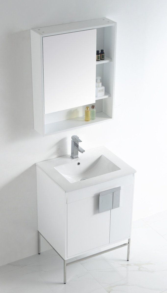 24" Tennant Brand Kuro Minimalistic White Bathroom Vanity - CL-101WH-24ZI - Bentoncollections