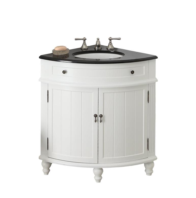 24" Triadsville Corner Shape White Bathroom Sink Vanity With Marble Top - Model # CF-47533GT - Bentoncollections