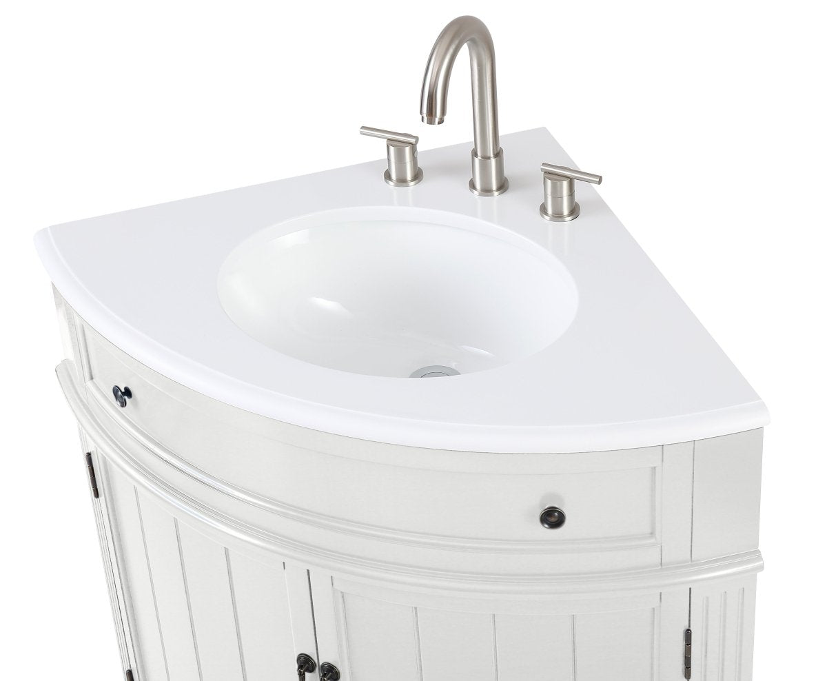 24" Triadsville Corner Shape White Bathroom Sink Vanity With Marble Top - Model # CF-47533GT - Bentoncollections