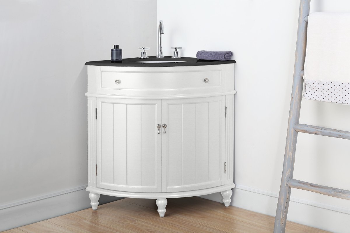 24" Triadsville Corner Shape White Bathroom Sink Vanity With Marble Top - Model # CF-47533GT - Bentoncollections