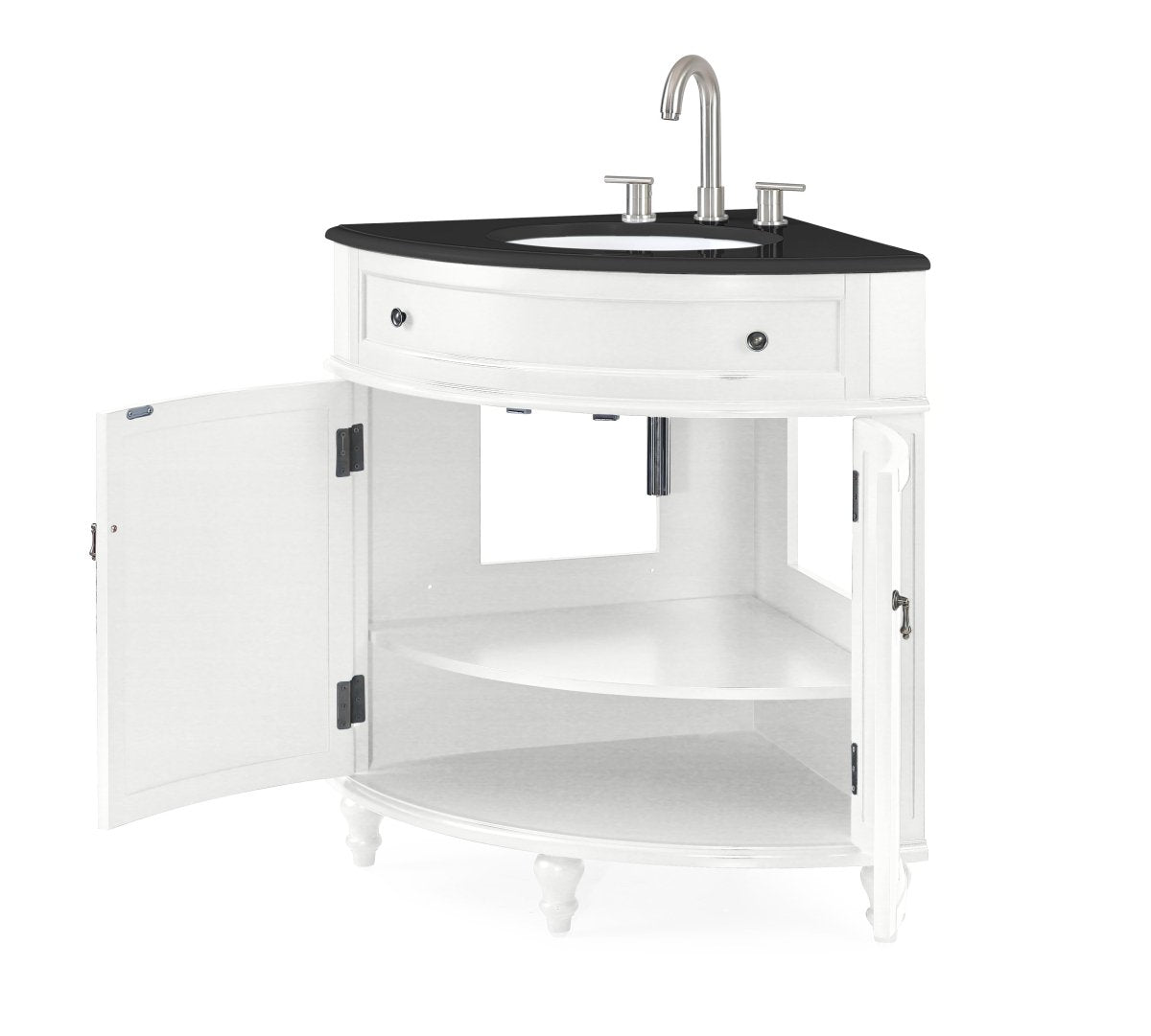 24" Triadsville Corner Shape White Bathroom Sink Vanity With Marble Top - Model # CF-47533GT - Bentoncollections