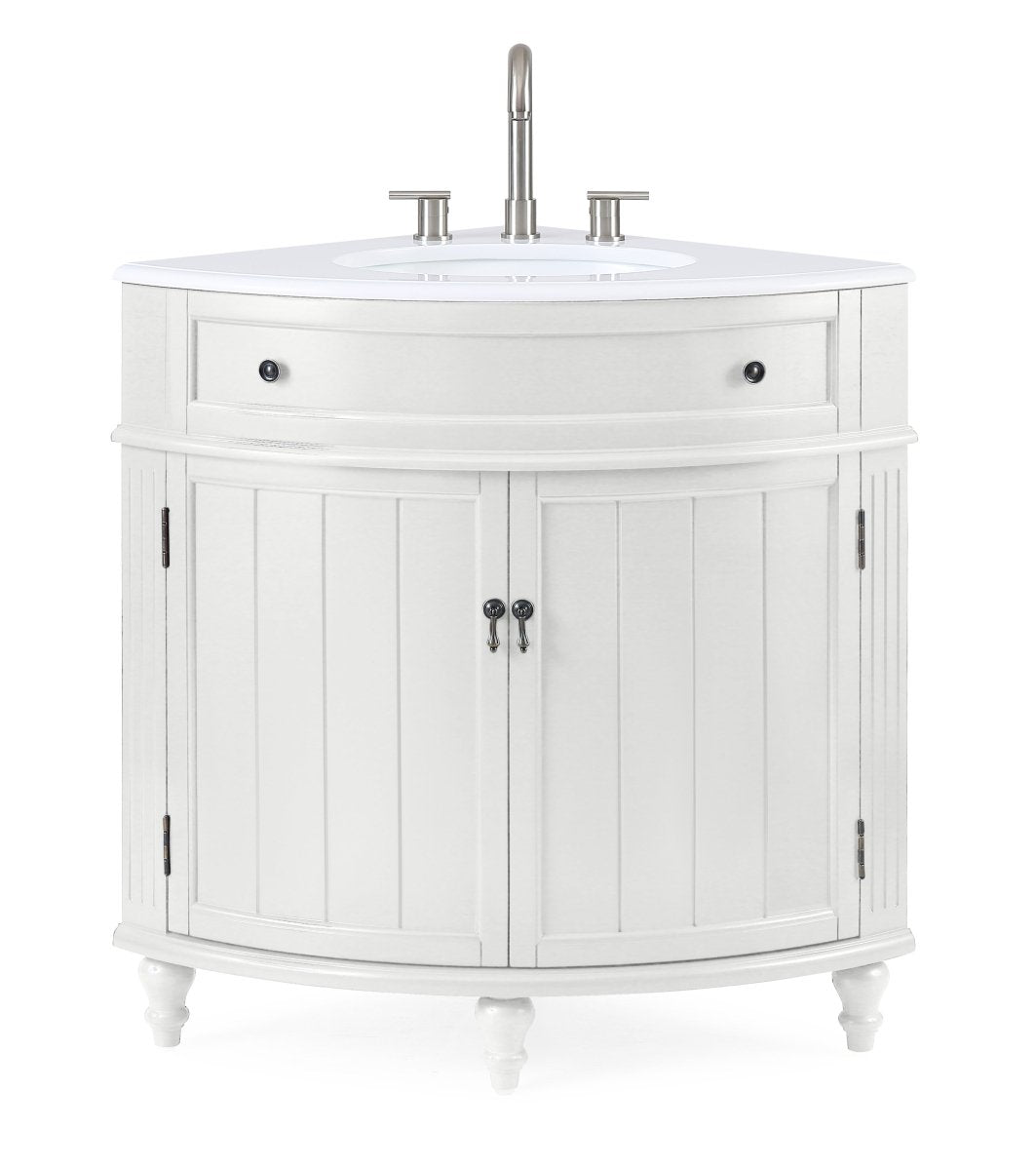 24" Triadsville Corner Shape White Bathroom Sink Vanity With Marble Top - Model # CF-47533GT - Bentoncollections