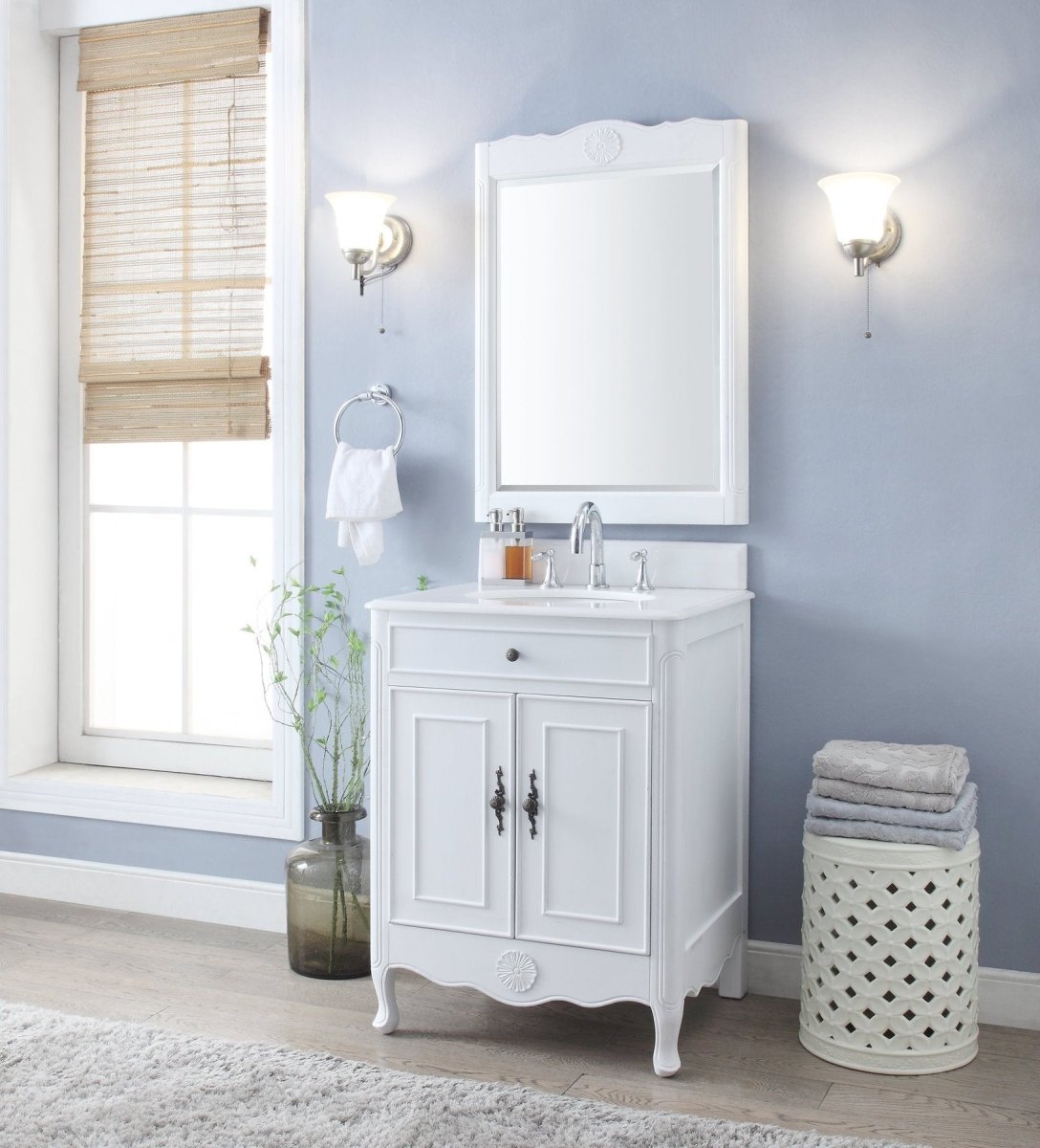 26" Benton Collection Daleville Antique White Bathroom Sink Vanity 838AW - Bentoncollections
