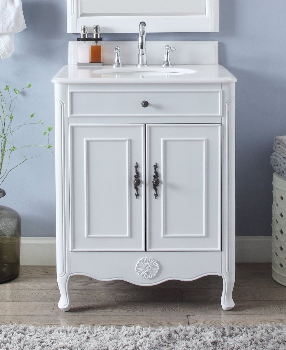 26" Benton Collection Daleville Antique White Bathroom Sink Vanity 838AW - Bentoncollections
