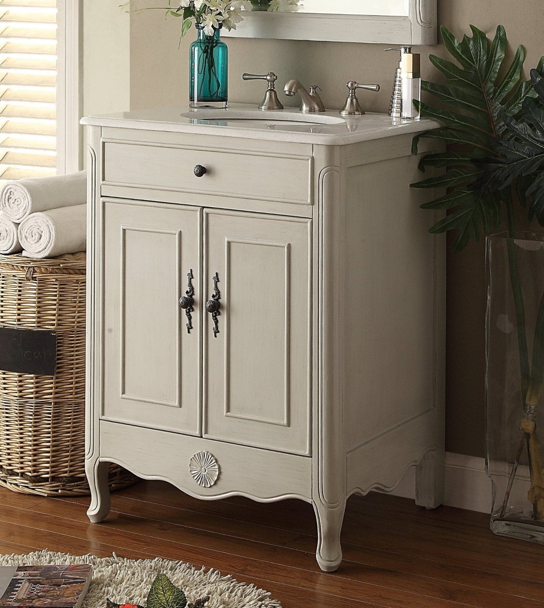 26" Daleville Distressed Gray Cottage style Bathroom Sink Vanity - 838CK - Bentoncollections