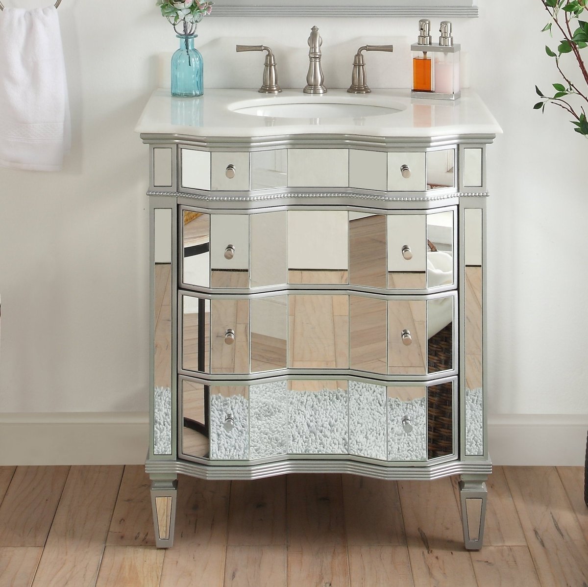 30" Benton Collection Ashley Mirrored Style Modern Bathroom Sink Vanity - BWV-25-30 - Bentoncollections