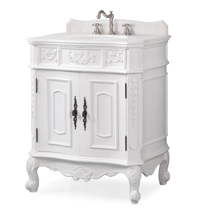 30" Benton Collection Old Timer Classic White Ellenton Bathroom Sink Vanity - ZK-080W-AW - Bentoncollections