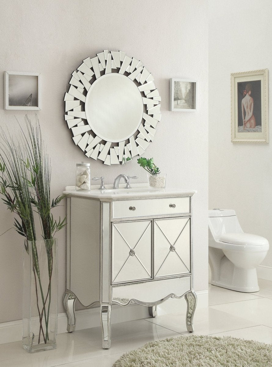 30" inch Adelisa Mirrored Bathroom Vanity with Italian Carrara Marble Countertop BC-506SL-RA - Bentoncollections