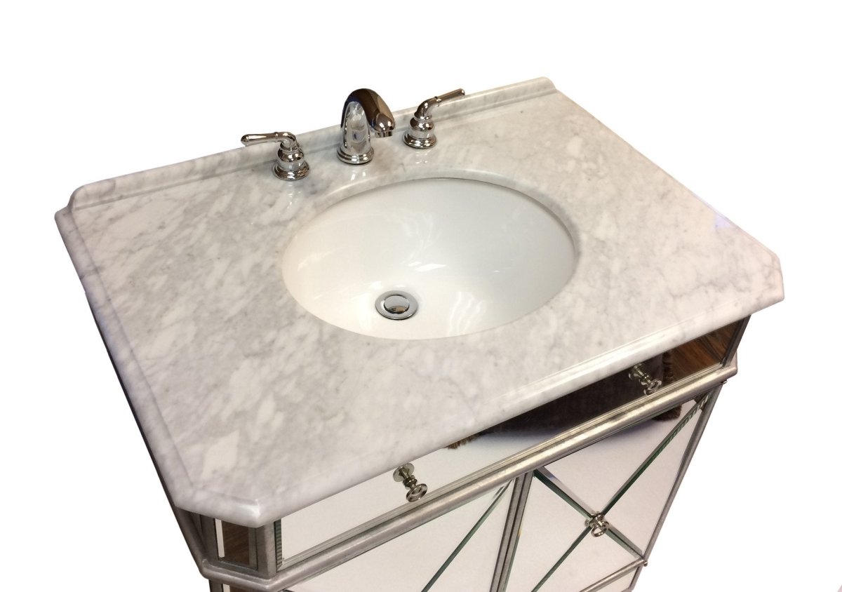 30" inch Adelisa Mirrored Bathroom Vanity with Italian Carrara Marble Countertop BC-506SL-RA - Bentoncollections
