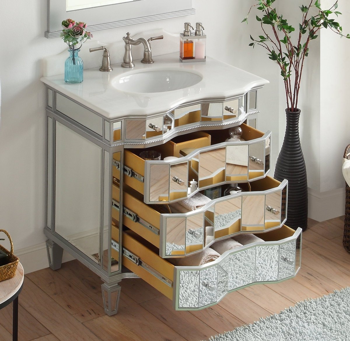 30" Mirrored Asselin Bathroom Sink Vanity - Model # K2274-30 - Bentoncollections