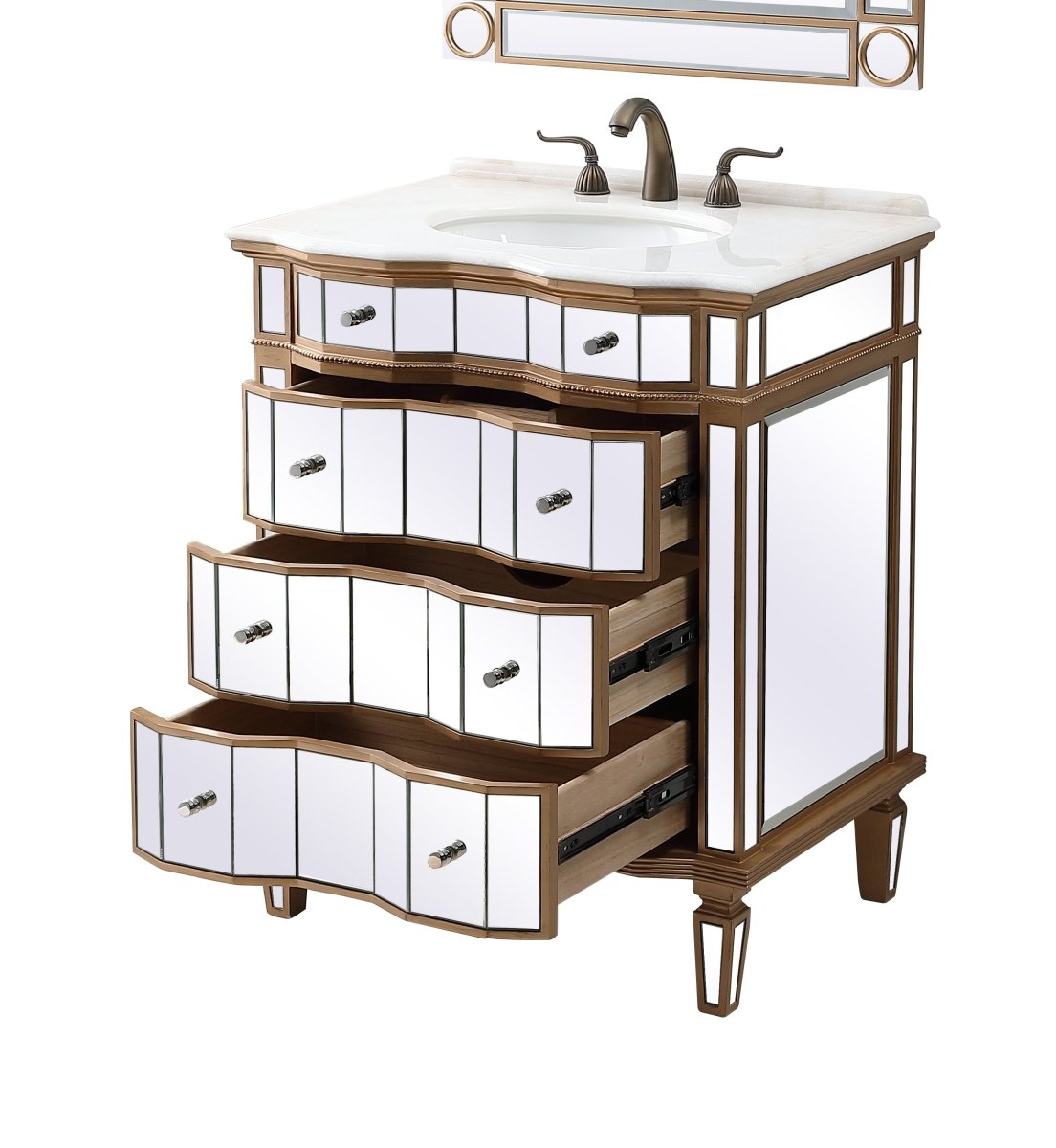 30" Mirrored Style Asselin Bathroom Sink Vanity with Gold Trim K2288-30 - Bentoncollections