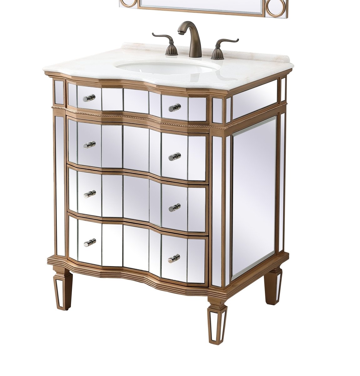 30" Mirrored Style Asselin Bathroom Sink Vanity with Gold Trim K2288-30 - Bentoncollections