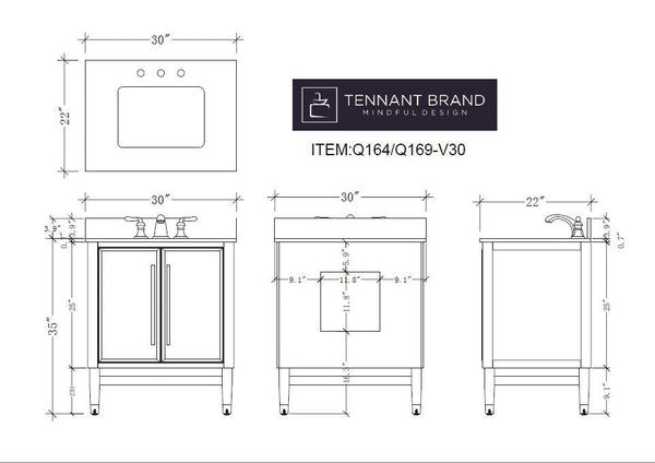 30" Tennant Brand Bertone Bathroom Sink Vanity - Model # Q164WT-30GT - Bentoncollections
