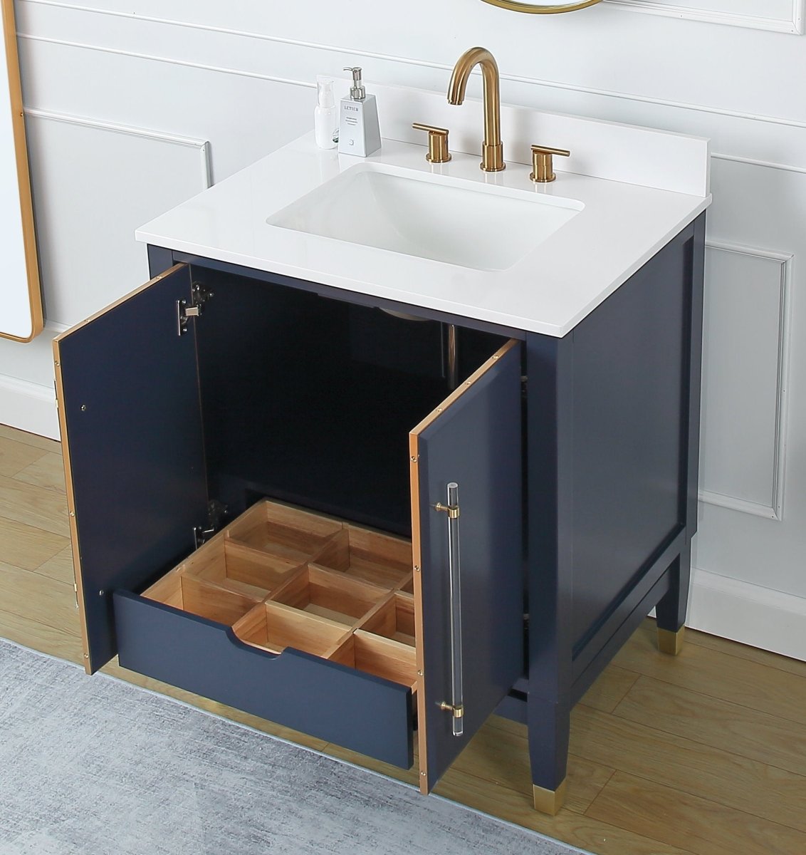 30" Tennant Brand Bertone Navy Blue Modern Bathroom Sink Vanity Q169NB-30QT - Bentoncollections