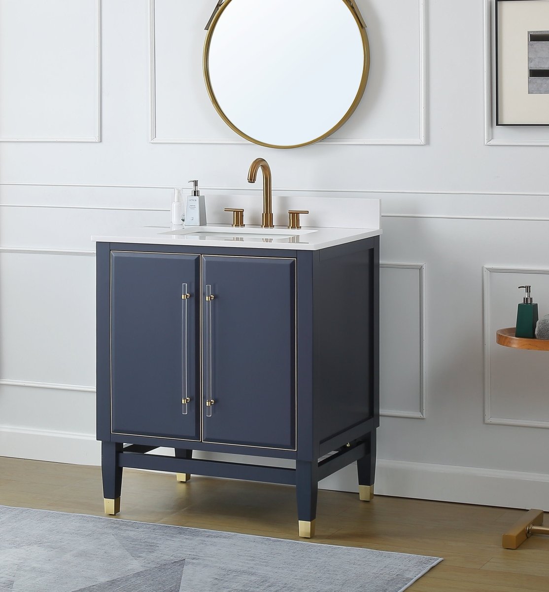 30" Tennant Brand Bertone Navy Blue Modern Bathroom Sink Vanity Q169NB-30QT - Bentoncollections