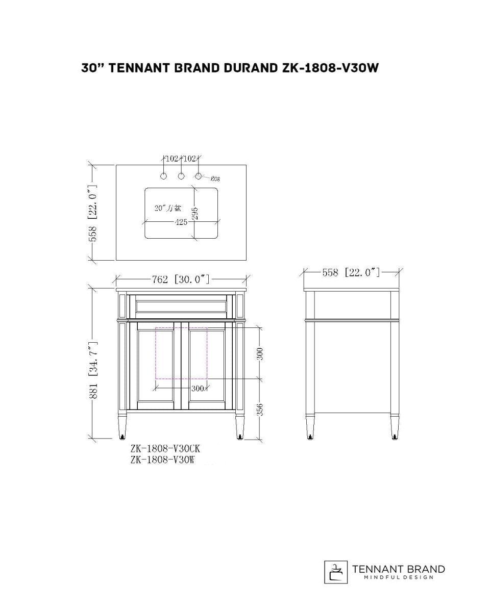 30" Tennant Brand Durand Modern White Bathroom Sink Vanity QT-1808-V30W - Bentoncollections