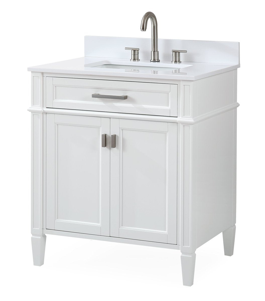 30" Tennant Brand Durand Modern White Bathroom Sink Vanity QT-1808-V30W - Bentoncollections