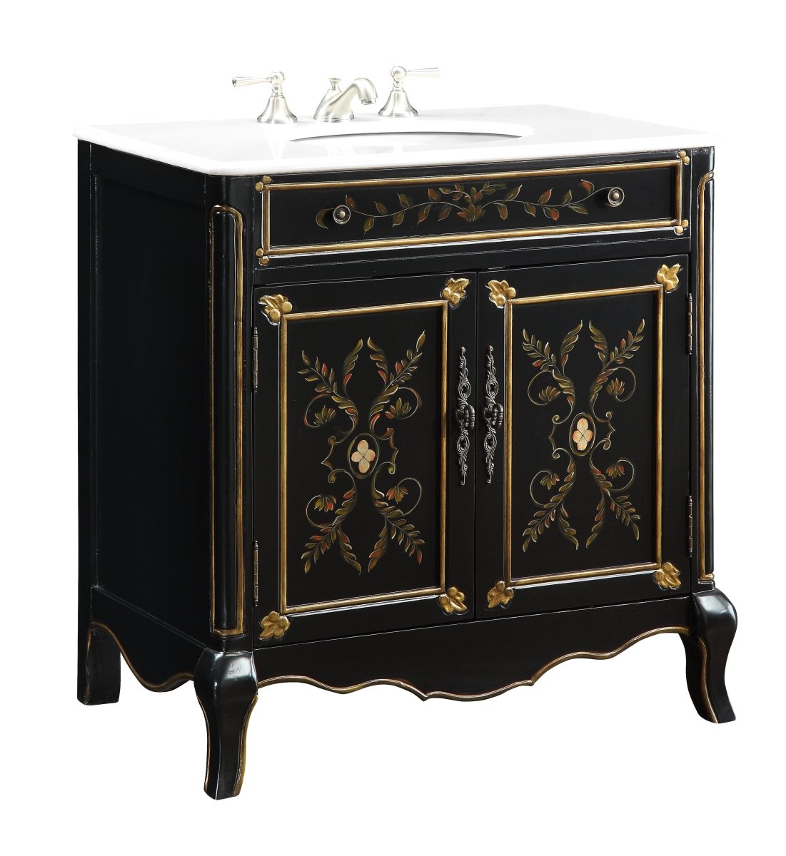 32" Bathroom Vanity, Hand-painted Floral Motif Decoroso - Model # HF-2326 - Bentoncollections