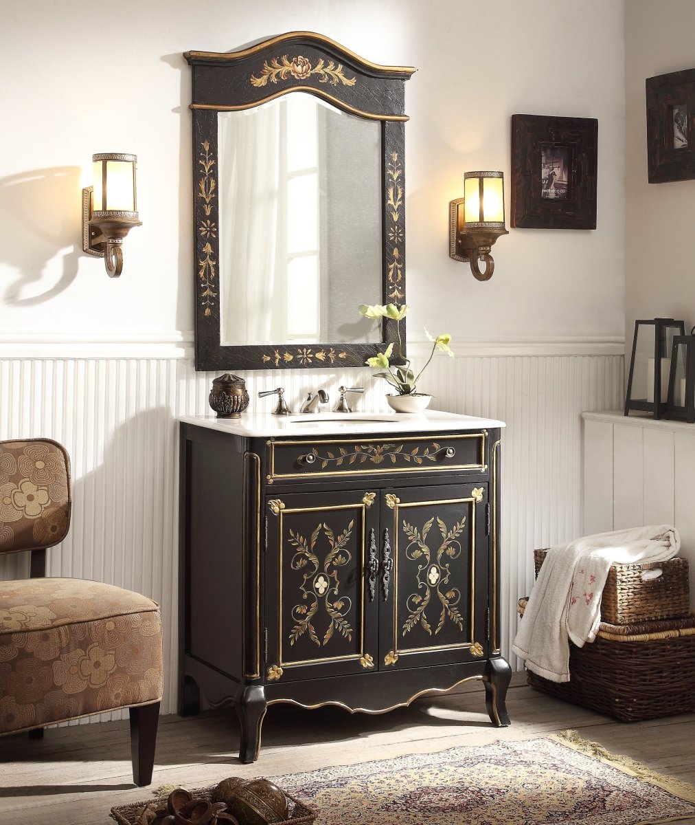 32" Bathroom Vanity, Hand-painted Floral Motif Decoroso - Model # HF-2326 - Bentoncollections