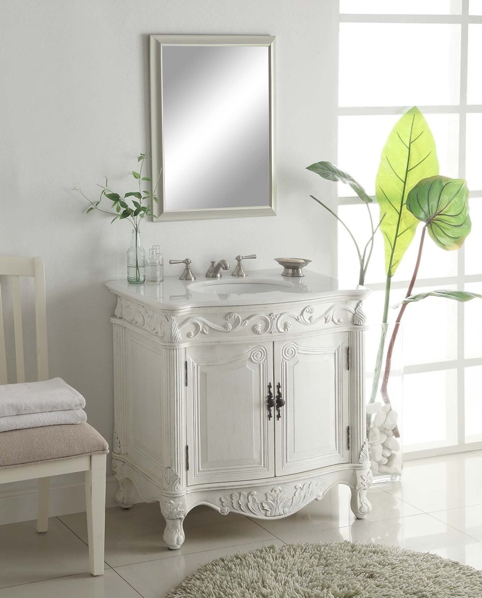 32" Benton Collection Antique White Fiesta Bathrom Sink Vanity CF-2873W-AW - Bentoncollections