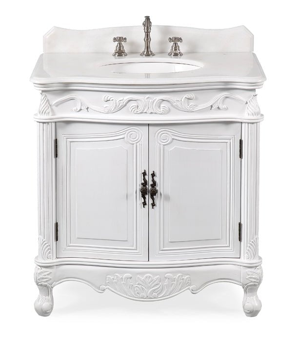 32" Benton Collection Antique White Fiesta Bathrom Sink Vanity CF-2873W-AW - Bentoncollections