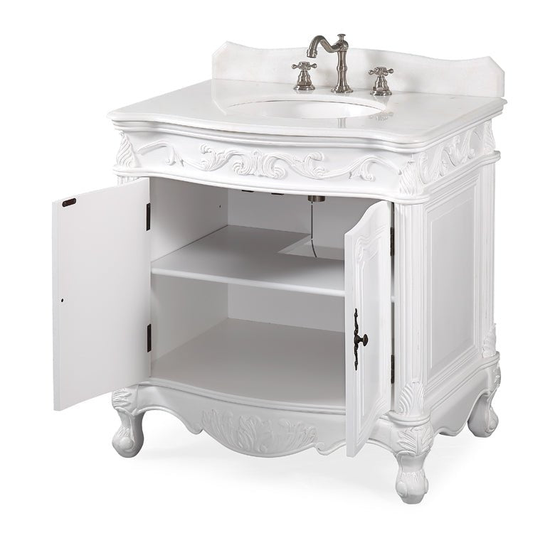 32" Benton Collection Antique White Fiesta Bathrom Sink Vanity CF-2873W-AW - Bentoncollections
