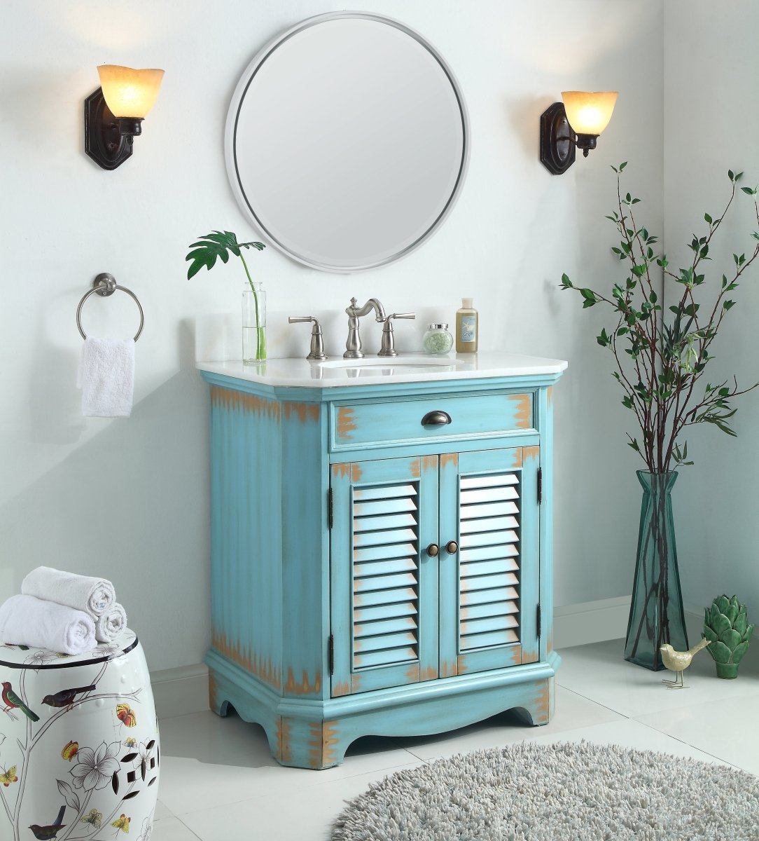 32” Benton Collection Fairfield Rustic Blue Bathroom Sink Vanity 47884BU - Bentoncollections