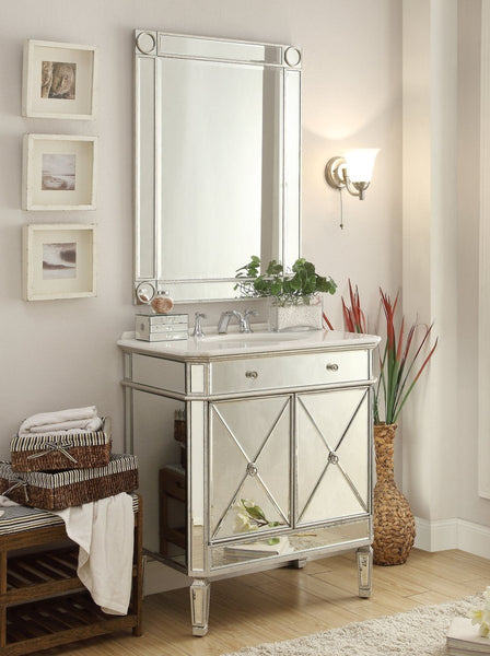 32" Benton Collection Mirror Reflection Austell Bathroom Sink Vanity - 505RA Silver leaf finish - Bentoncollections
