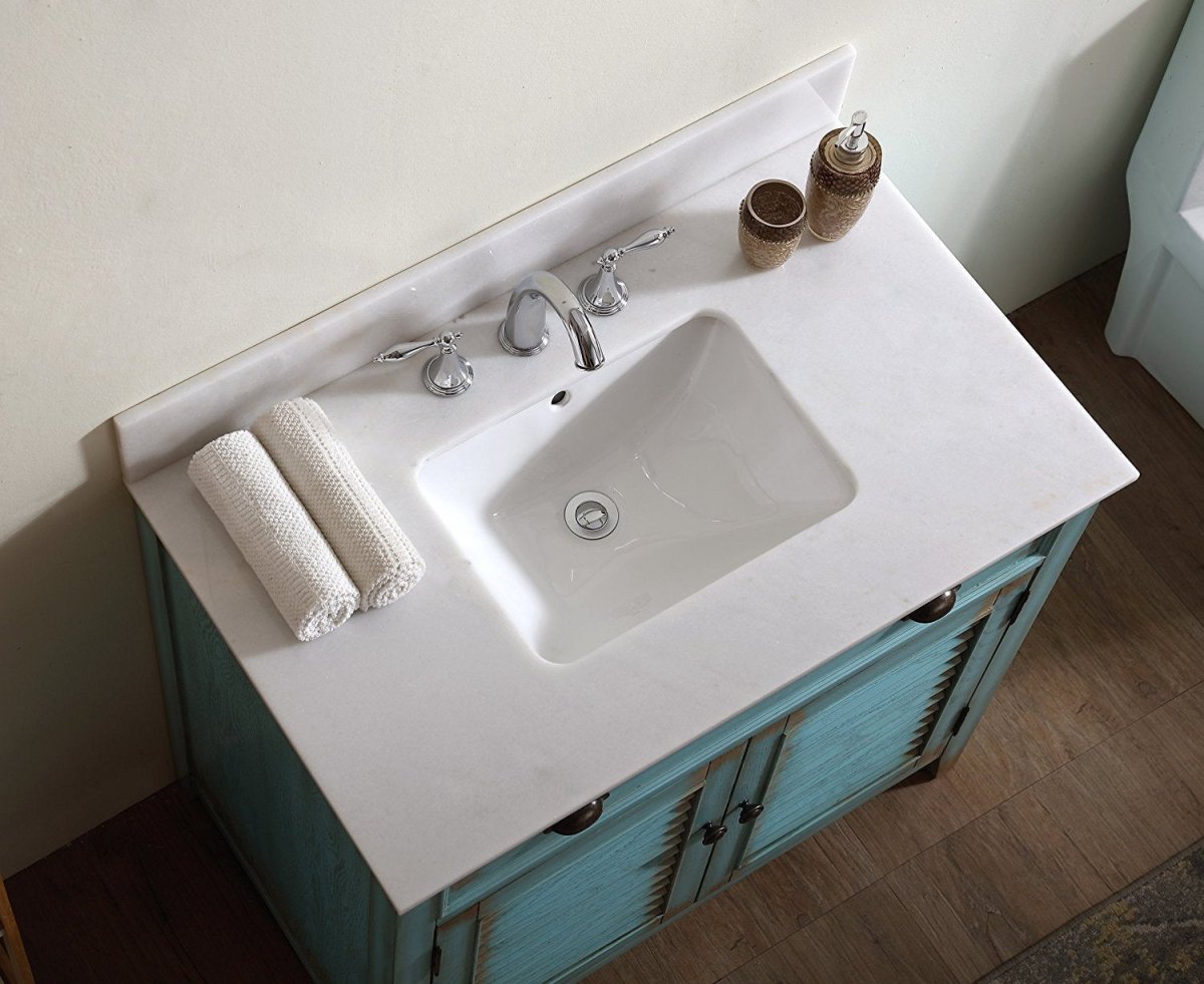 36" Abbeville Bathroom Sink Vanity, Distressed Blue - Benton Collection Model CF28884BU - Bentoncollections