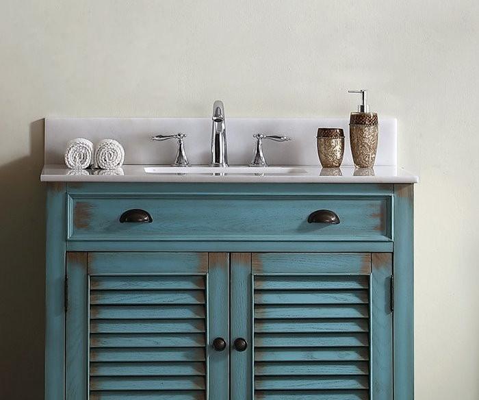 36" Abbeville Bathroom Sink Vanity, Distressed Blue - Benton Collection Model CF28884BU - Bentoncollections