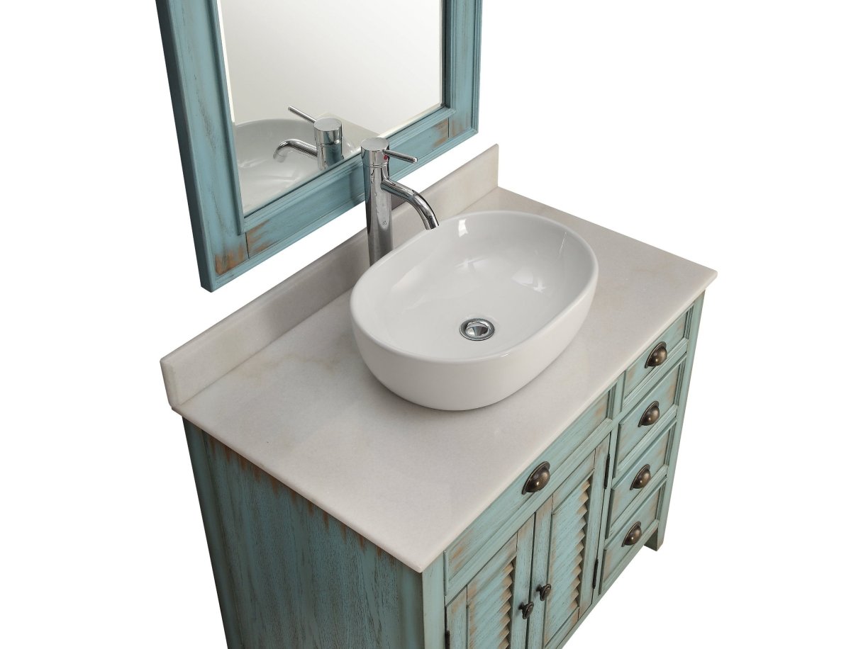 36" Abbeville Vessel Sink Vanity, Distressed Blue - Benton Collection Model CF-78886BU - Bentoncollections