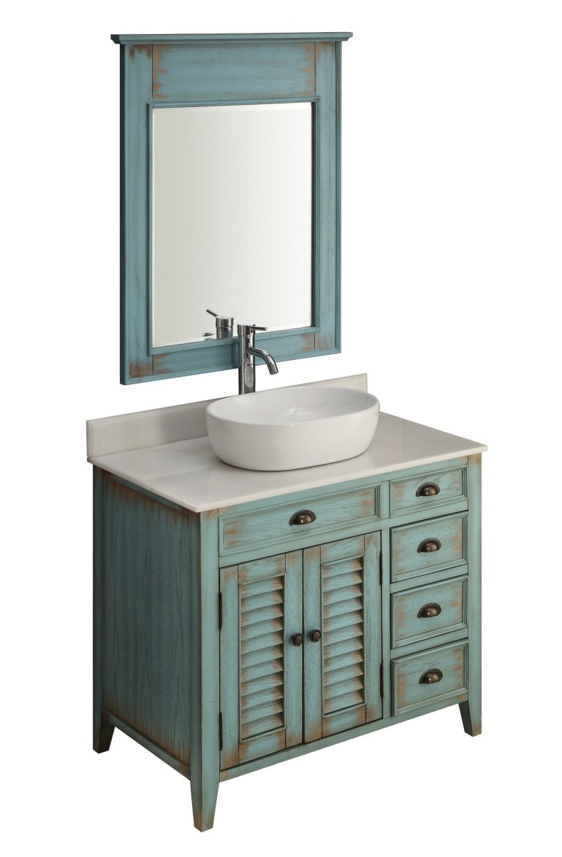 36" Abbeville Vessel Sink Vanity, Distressed Blue - Benton Collection Model CF-78886BU - Bentoncollections
