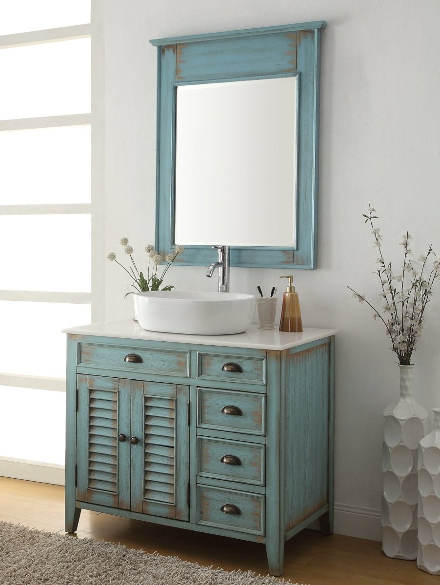 36" Abbeville Vessel Sink Vanity, Distressed Blue - Benton Collection Model CF-78886BU - Bentoncollections