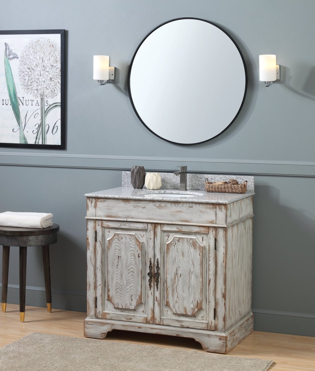 36" Benton Collection Litchfield Distressed Off White Rustic Style Bathroom Vanity RX-2215 - Bentoncollections