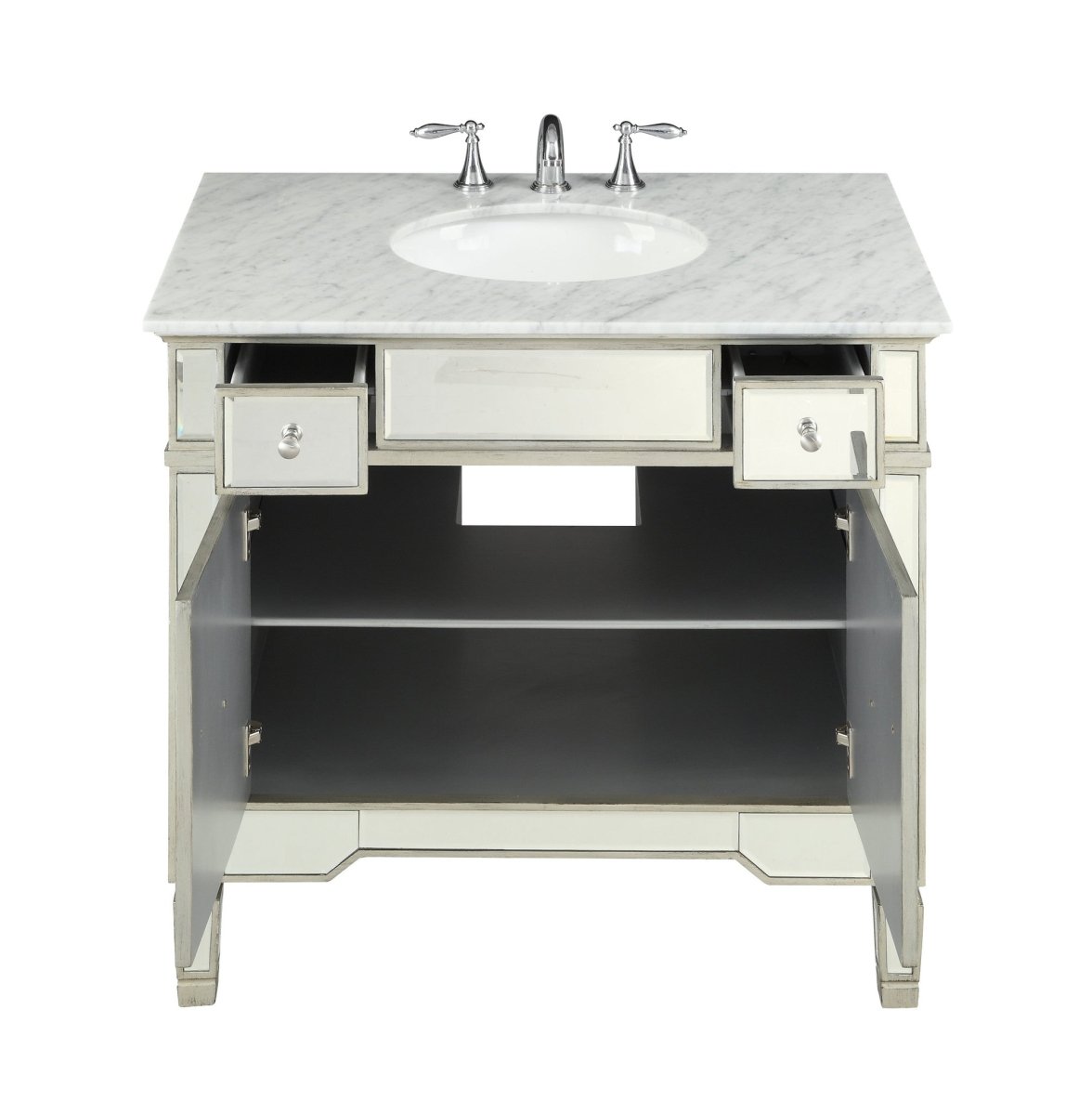 36" Carrara marble Mirror reflection Ashlyn Bathroom Sink Vanity - YR-023RA-36 - Bentoncollections