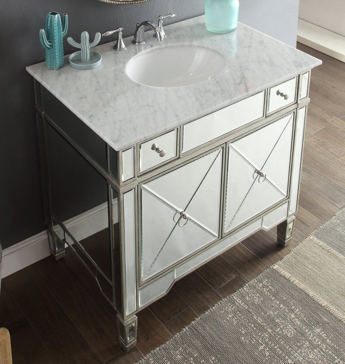 36" Carrara marble Mirror reflection Ashlyn Bathroom Sink Vanity - YR-023RA-36 - Bentoncollections