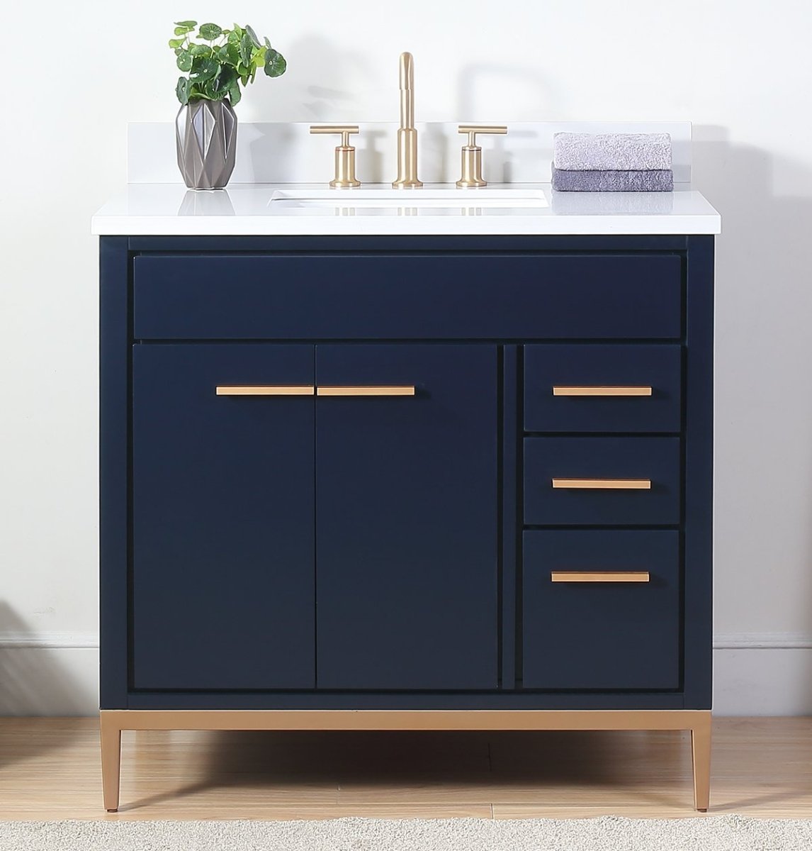 36" Tennant Brand Beatrice Navy Blue Modern Bathroom Sink Vanity TB-9888NB-V36 - Bentoncollections