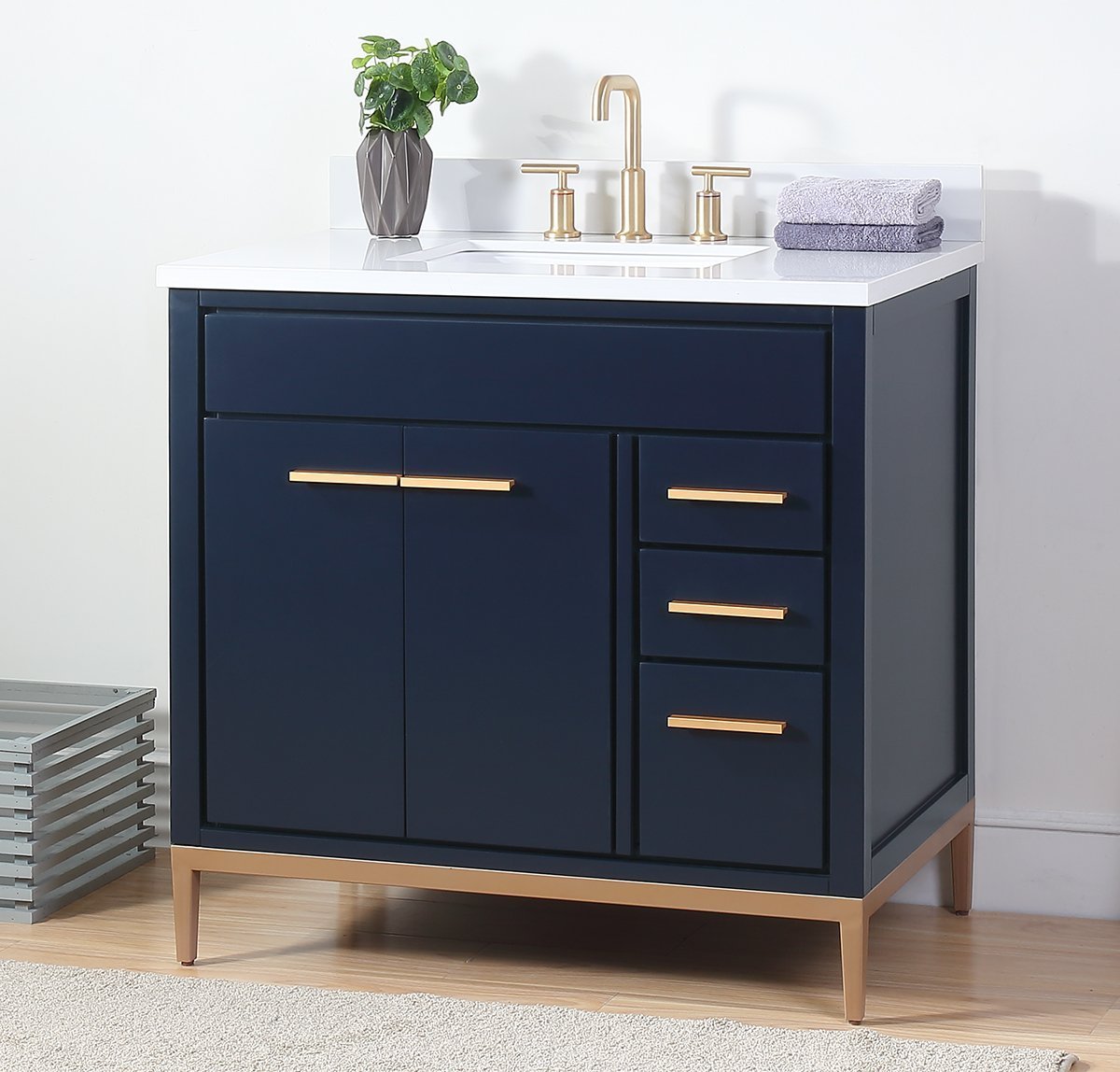 36" Tennant Brand Beatrice Navy Blue Modern Bathroom Sink Vanity TB-9888NB-V36 - Bentoncollections