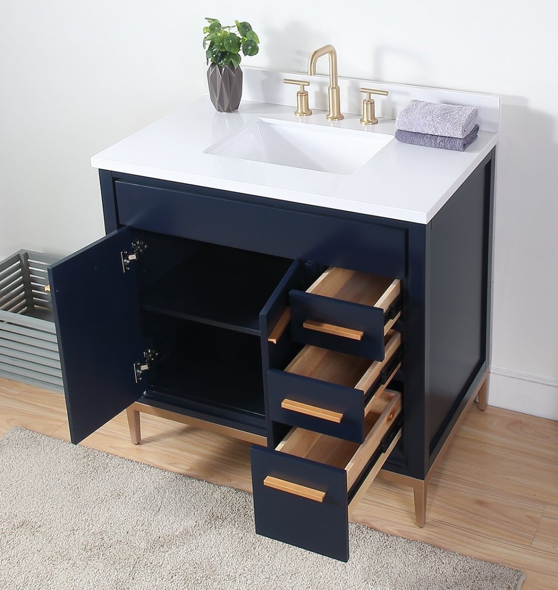 36" Tennant Brand Beatrice Navy Blue Modern Bathroom Sink Vanity TB-9888NB-V36 - Bentoncollections