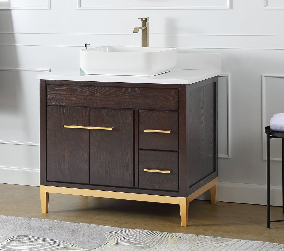 36" Tennant Brand Modern Style Beatrice Vessel Sink Bathroom Vanity - TB-9936DK-36QT - Bentoncollections