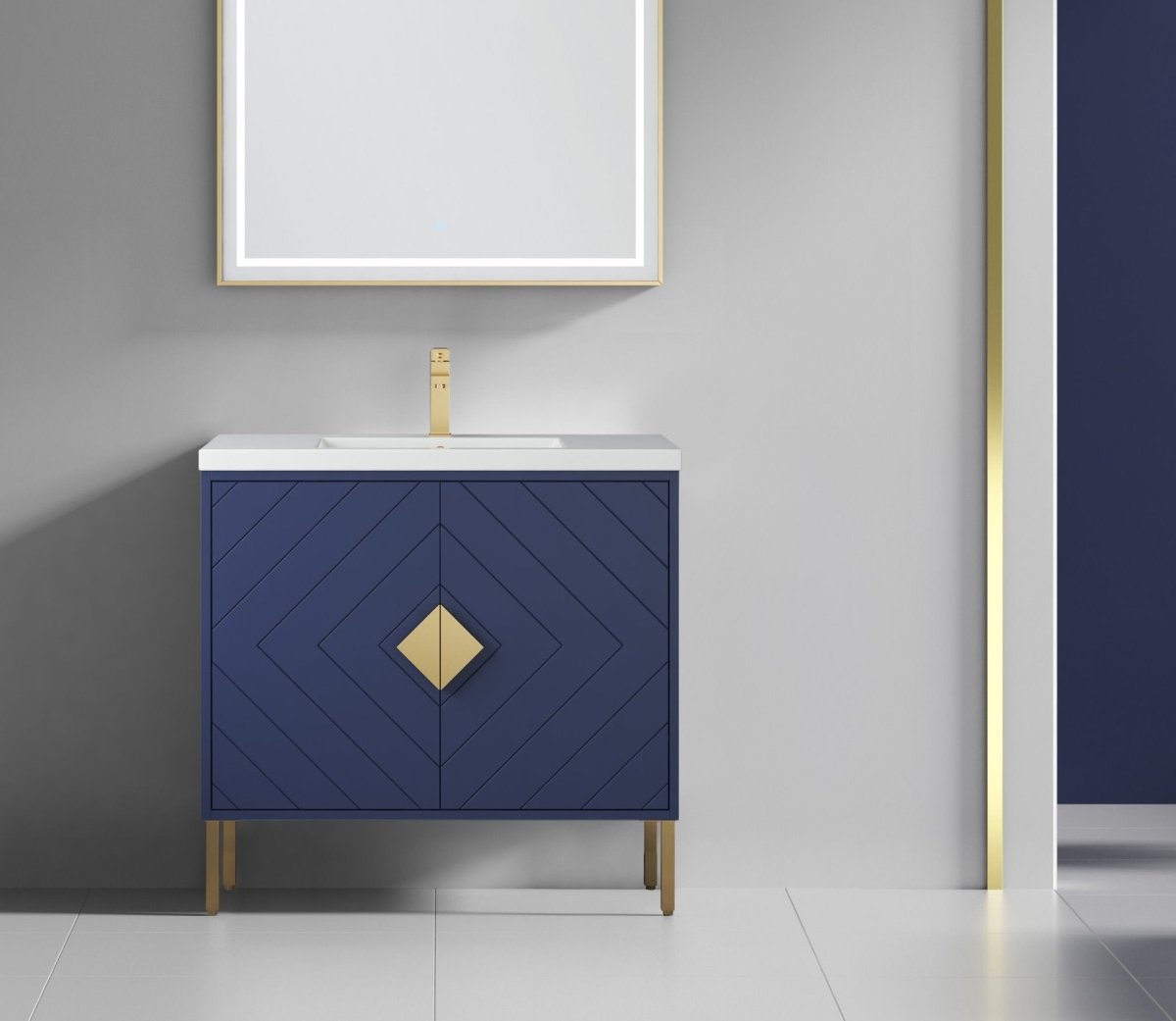 36" Tennant Brand Modern Style Navy Blue Eileen Bathroom Sink Vanity - AC-66NB36 - Bentoncollections