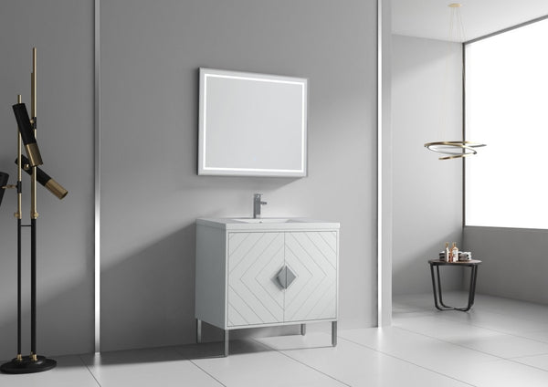 36" Tennant Brand Modern Style White Eileen Bathroom Sink Vanity - AC-66WT36 - Bentoncollections